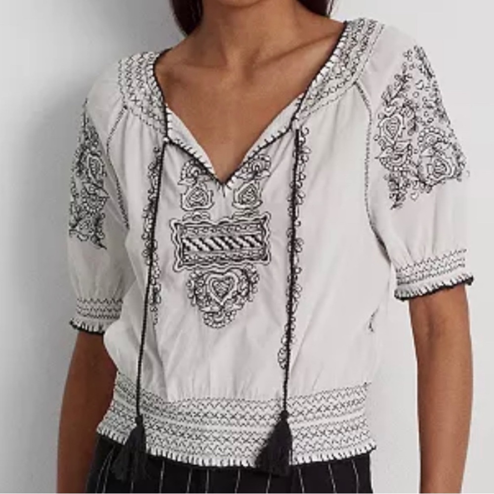 Ralph Lauren Embroidered Cotton Blouse L-XL - Picture 3 of 6